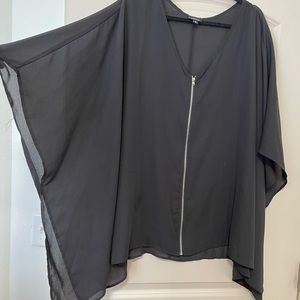 torrid Black Sheer Zip-Front Flowing Dolman Blouse